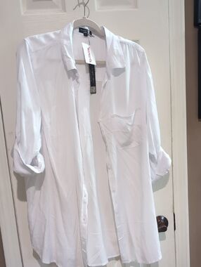 Women's White Long Sleeve Button-Down Shirt